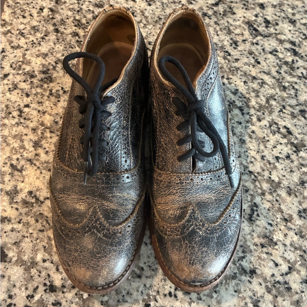 BED|STU Distressed Black Leather Oxfords